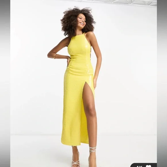 yellow sequin dress asos ASOS Design - 3D Floral Sequin Cami Mini Dress - Women - Polyester - 14 US
